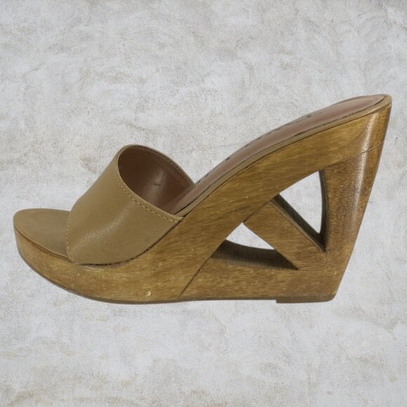 TWO LIPS -- Women’s Wedge Sandals, Extra High Wooden Heel, Cutout Design, Beige - Picture 5 of 8